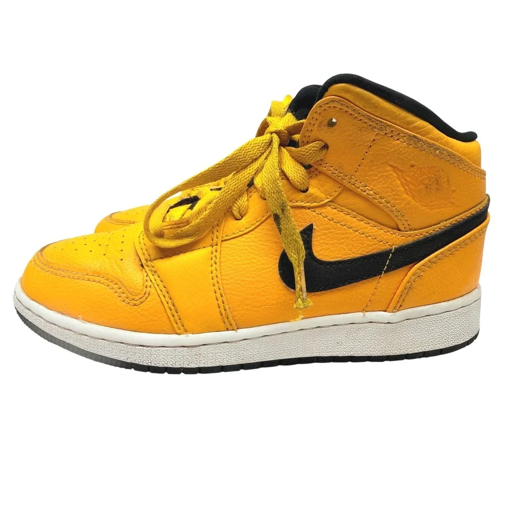 Nike Air Jordan 1 Mid Youth GS‎ Yellow Black Sneakers Size 4Y Athletic Shoes